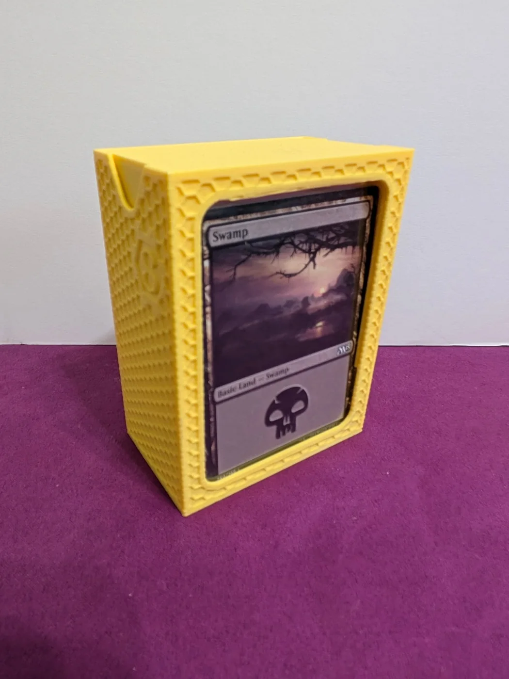 Yellow Honeycomb Display Deck Box with a card visible through the front window